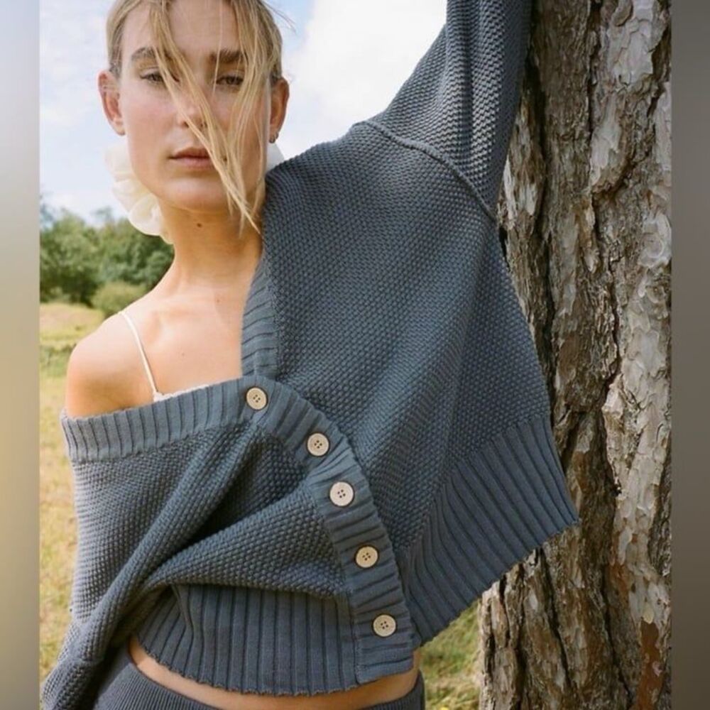 Free People FP Beach Hailee Cardigan Balsam 100% Cotton Knit Button Front XS - Picture 5 of 12